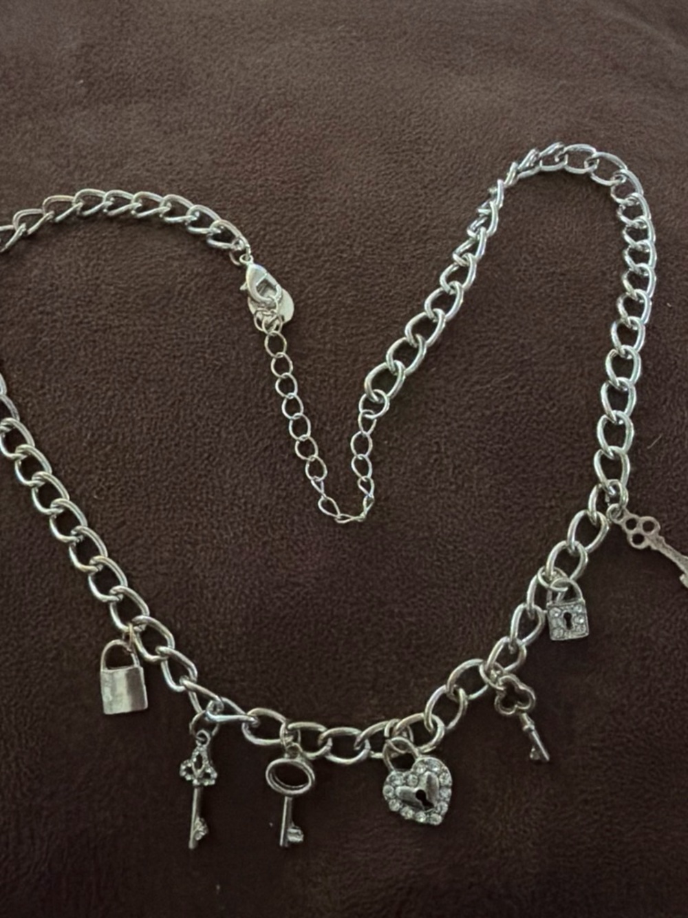 Claire's Silver Key & Lock Charm Necklace with Rhinestone Heart